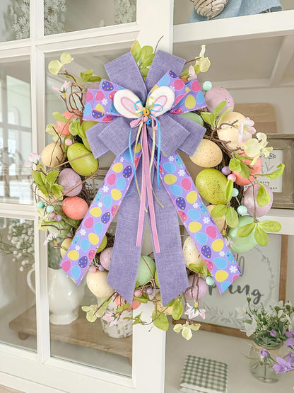 BUVANE Easter Wreath Bows - Large Purple Burlap Bunny Bows for Indoor & Outdoor Holiday Decor