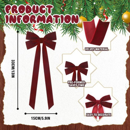 JOICEE Velvet Bows - 15Pcs Christmas Tree Decorations | Rustic Gift Ribbon Bows in Burgundy, 5 x 12 Inch