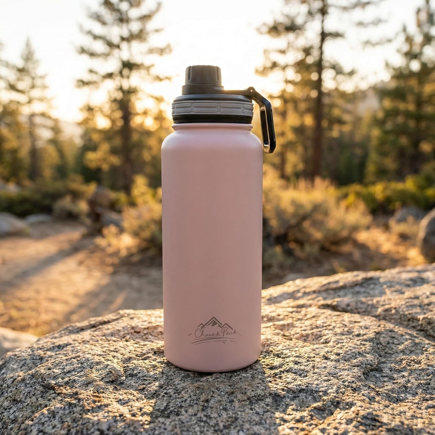 Skiennix Insulated Water Bottle - 32 oz Stainless Steel | Leak-Proof Lid & Pop-Up Straw in Blush Petal
