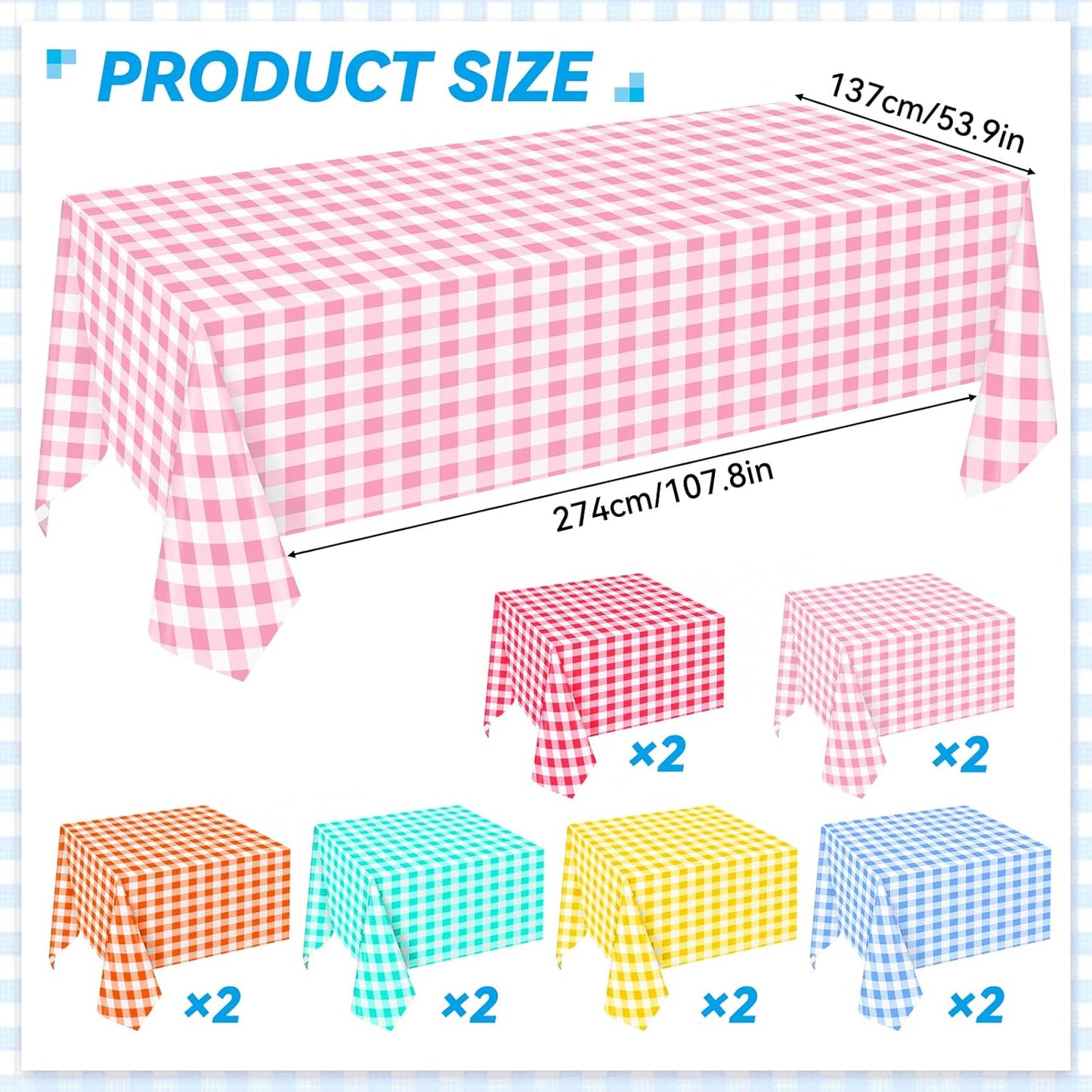 VAIPI 12 Pack Disposable Tablecloths - Pastel Plaid Gingham for Easter Parties | 108 x 54 Inch