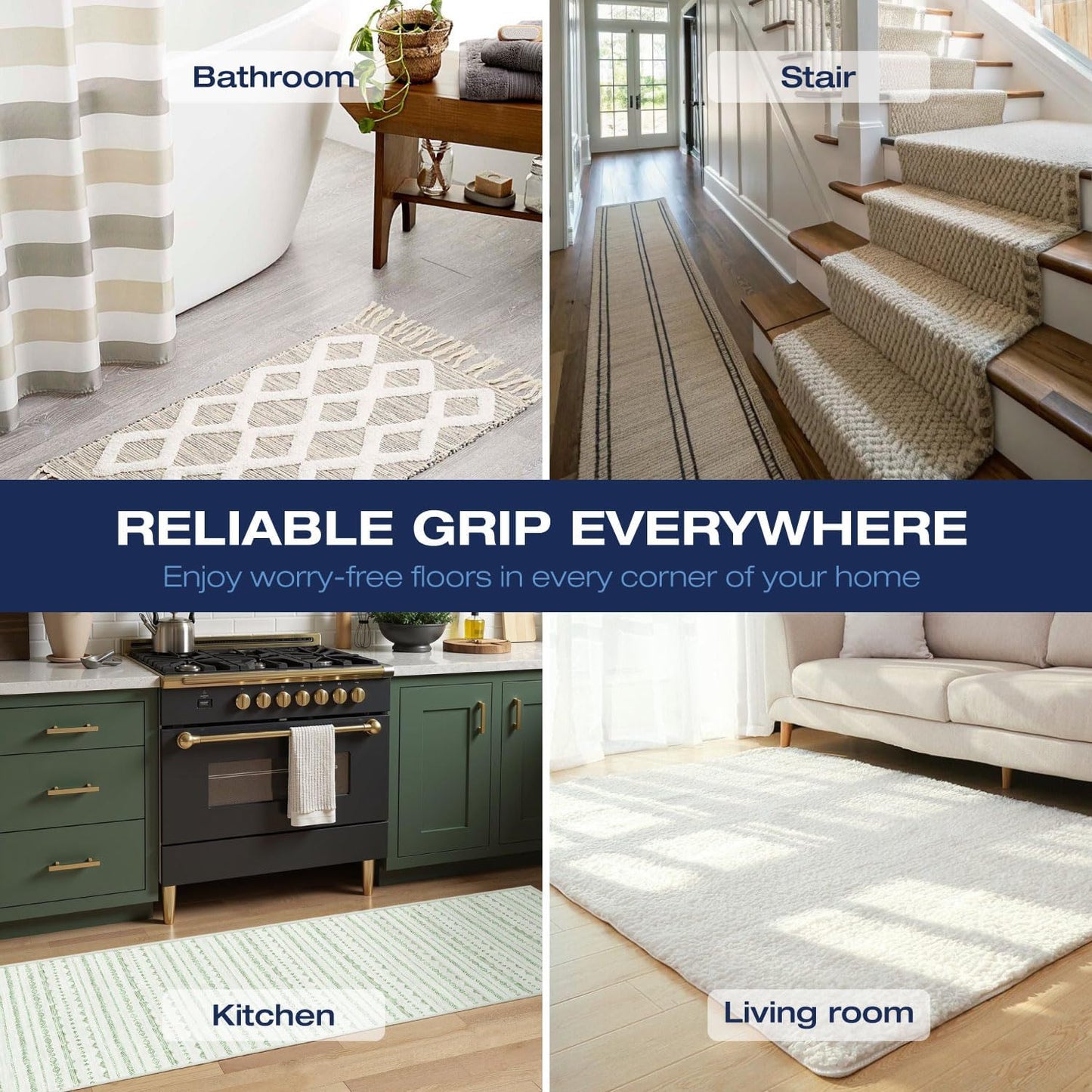 Reusable Rug Grippers by [Brand Name] - 12 Non-Slip Pads for Area Rugs | Double-Sided Adhesive for Hardwood & Tile