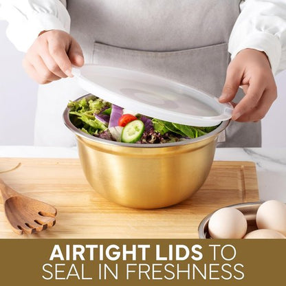 Cook With Color 18-Piece Mixing Bowls Set - Airtight Lids & Stainless Steel Organizers | Gold Kitchen Storage
