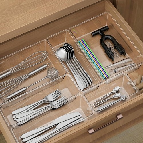 Clear Drawer Organizer Set by [Brand Name] - 12 Pieces with 3 Sizes for Makeup, Jewelry & Gadgets | Versatile Storage Solution for Home & Office