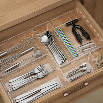 Clear Drawer Organizer Set by [Brand Name] - 12 Pieces with 3 Sizes for Makeup, Jewelry & Gadgets | Versatile Storage Solution for Home & Office