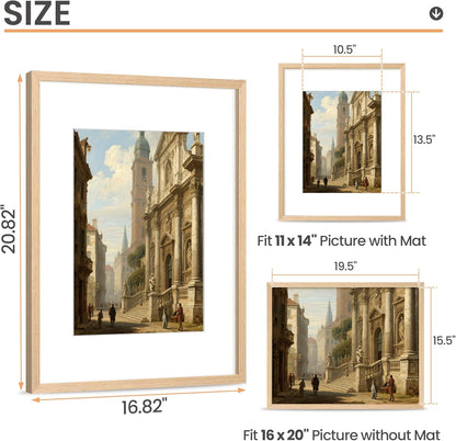 Upsimples 16x20 Picture Frames - Set of 3 Natural Solid Wood for Vertical/Horizontal Display