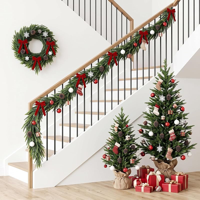 2-Pack 9ft Real Touch Norfolk Pine Garland with Butterfly Bows