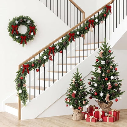 2-Pack 9ft Real Touch Norfolk Pine Garland with Butterfly Bows