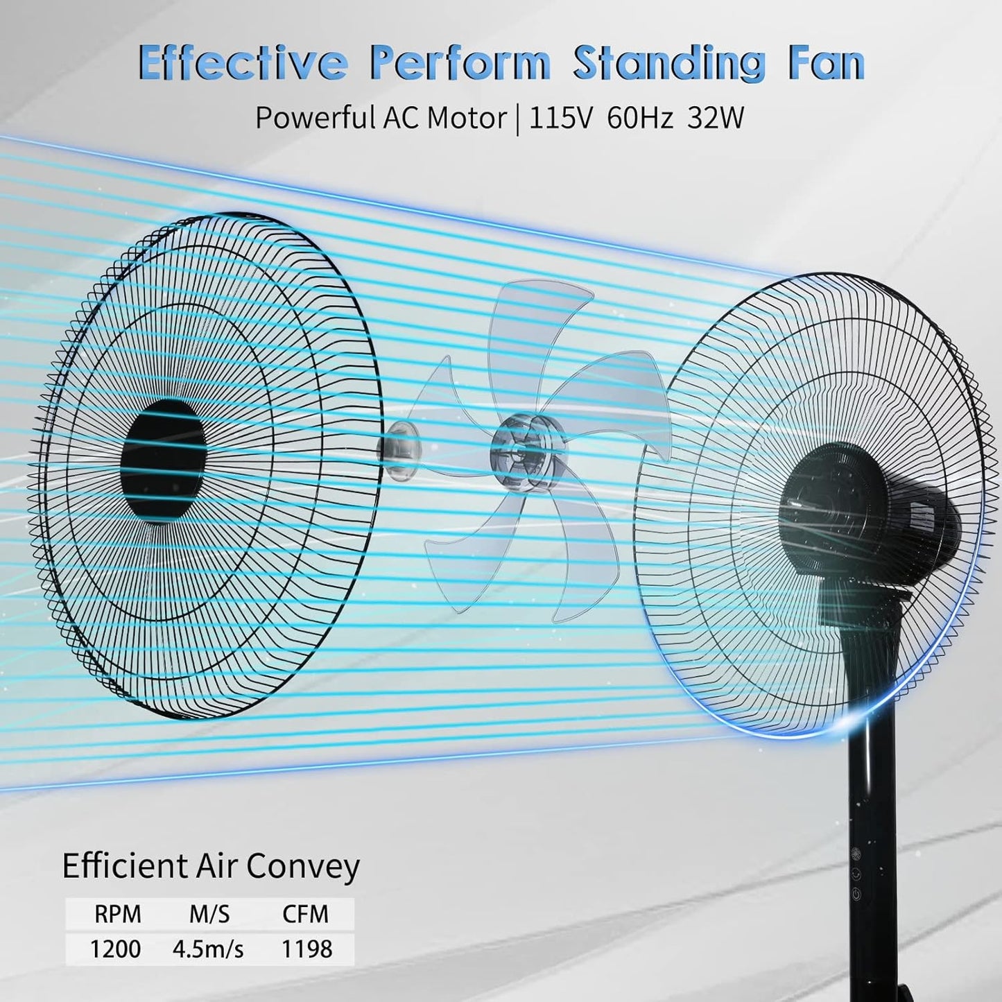 Simple Deluxe 16-Inch Stand Fan - Height Adjustable Pedestal Fan with Remote Control & 90-Degree Oscillation | Black