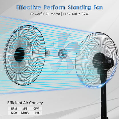 Simple Deluxe 16-Inch Stand Fan - Height Adjustable Pedestal Fan with Remote Control & 90-Degree Oscillation | Black