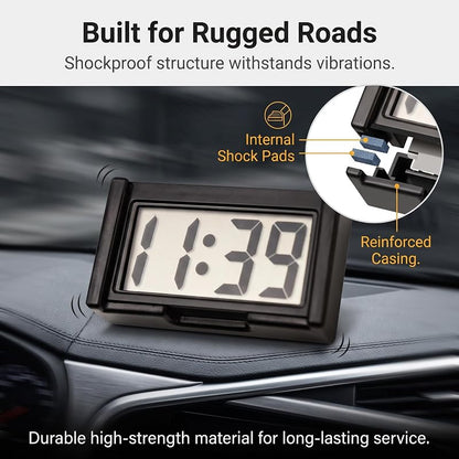 Small Digital Clock with Calendar Display – Self-Adhesive LCD Desk/Car Clock (Black)