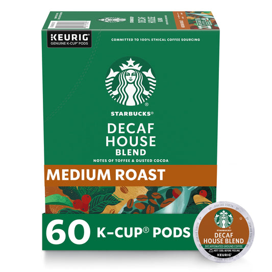 Starbucks K-Cup Coffee Pods, Medium Roast Hot or Iced Coffee, Decaf House Blend, 60 Keurig Pods