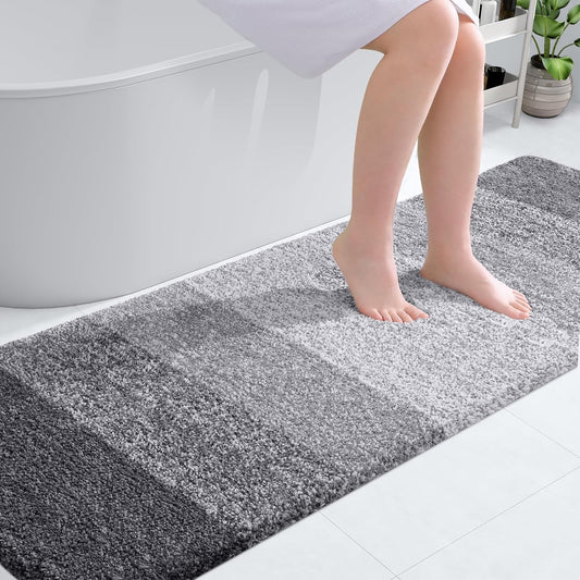 OLANLY Bathroom Rug Mat - Extra Soft Microfiber Non-Slip Bath Runner 70x24 | Grey Plush Shaggy Design