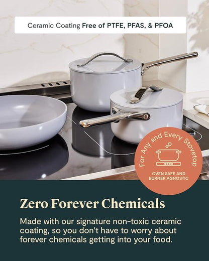 Caraway Non-Stick Ceramic Cookware Set - 12 Pieces, PFAS & PFOA Free, Oven Safe - Gray Pots & Pans