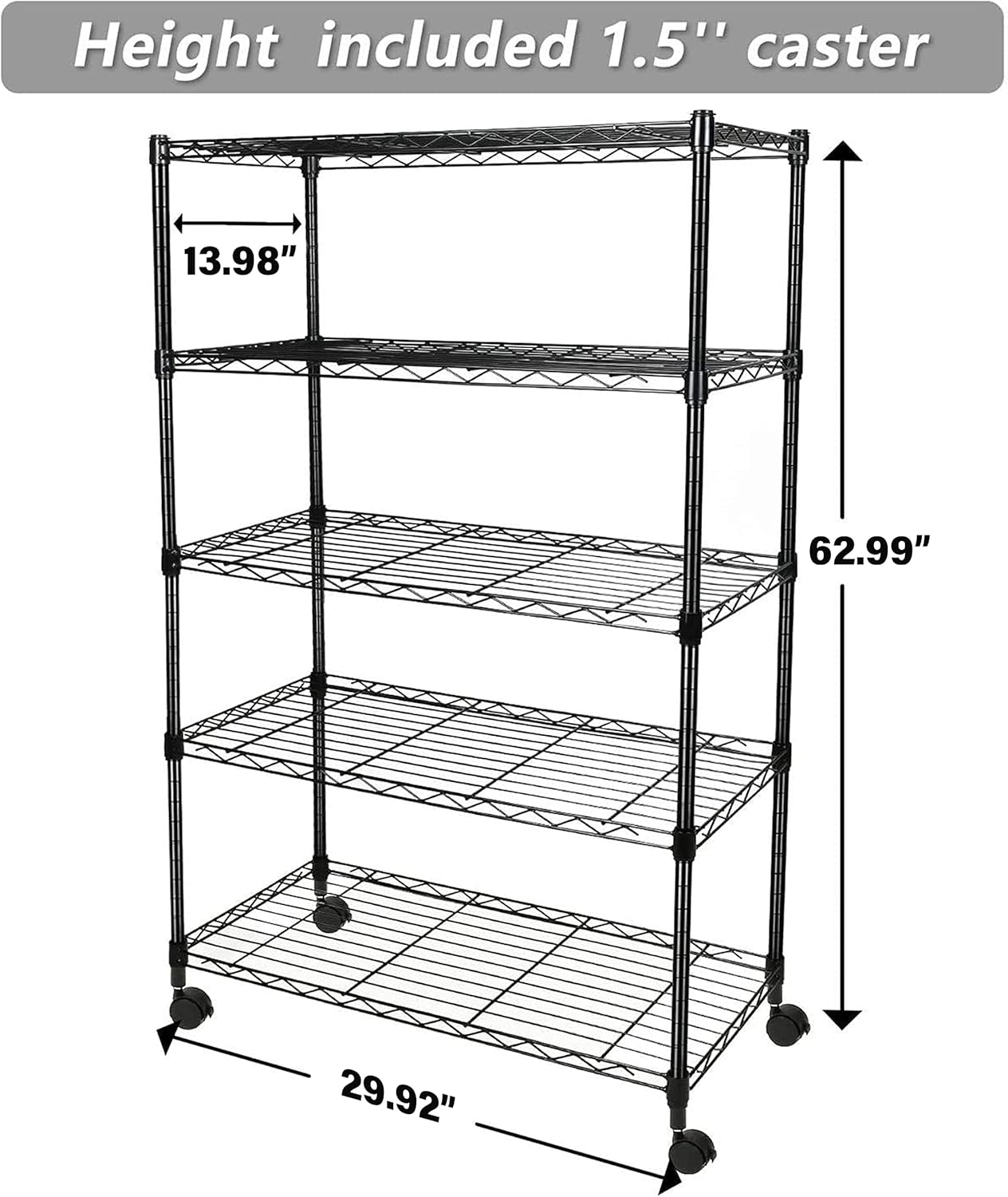 Simple Deluxe Heavy Duty 5-Shelf Storage Shelving Unit - 1250lbs Capacity | 29.92" D x 13.98" W x 61.09" H, Black