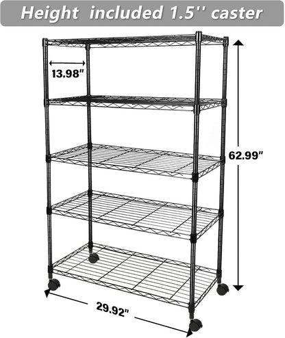 Simple Deluxe Heavy Duty 5-Shelf Storage Shelving Unit - 1250lbs Capacity | 29.92" D x 13.98" W x 61.09" H, Black