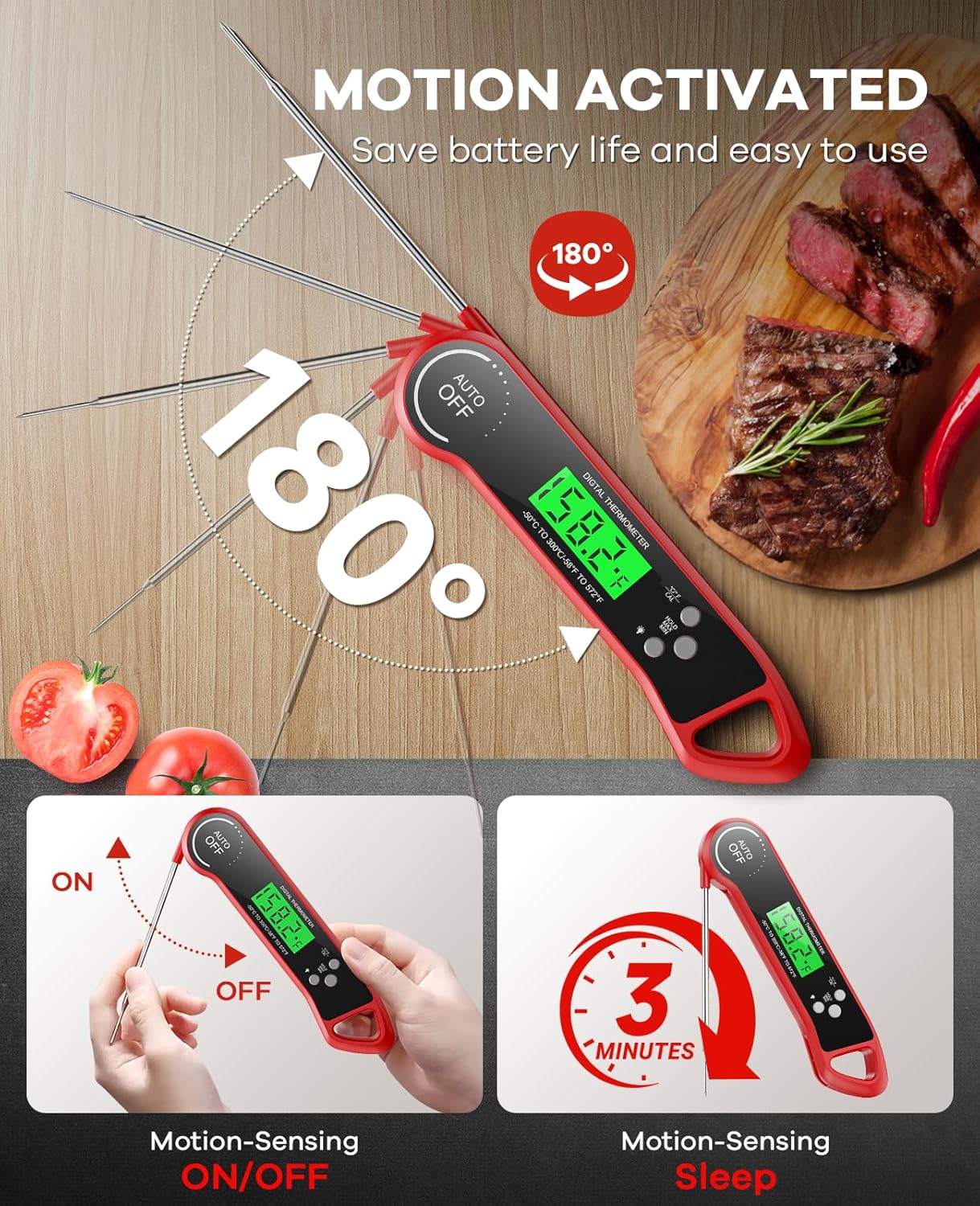 Skiennix Digital Meat Thermometer - Instant Read with Backlight & Waterproof Design for BBQ, Turkey, Candy, Beef