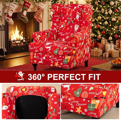 Wingback Chair Slipcover 2-Piece Universal Fit, Elastic, Anti-Pill 92% Polyester