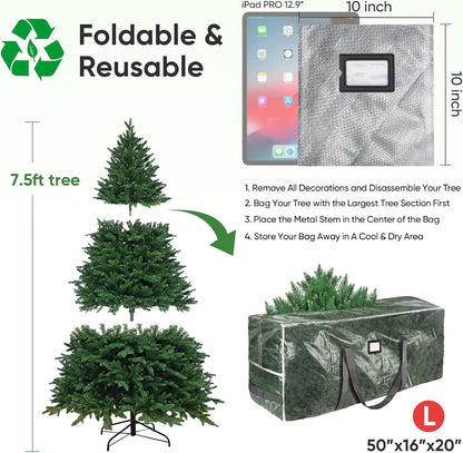 BALEINE Christmas Tree Storage Bag - Heavy Duty Extra Large with Reinforced Handles & Dual Zippers | 7.5 ft Transparent