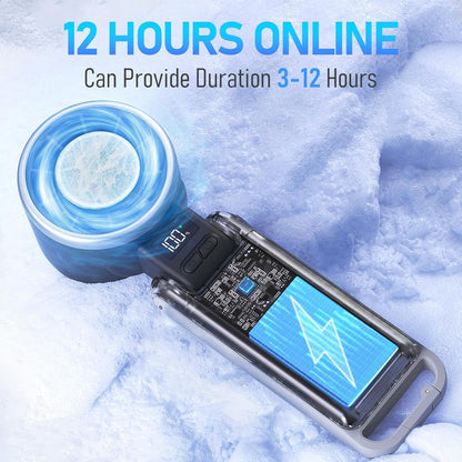 PlayHot Portable Handheld Turbo Fan - Rechargeable Ice Cooling Personal Fan, 5 Speed, 12Hrs Battery Life | Black