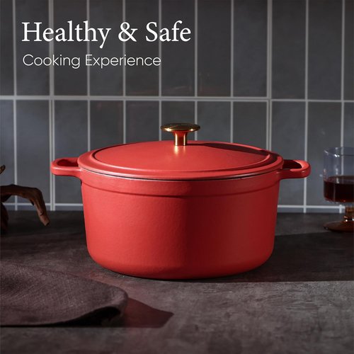 CAROTE 5QT Enameled Cast Iron Dutch Oven - Heavy-Duty Pot for Baking, Braising & Roasting | Non-Toxic Red