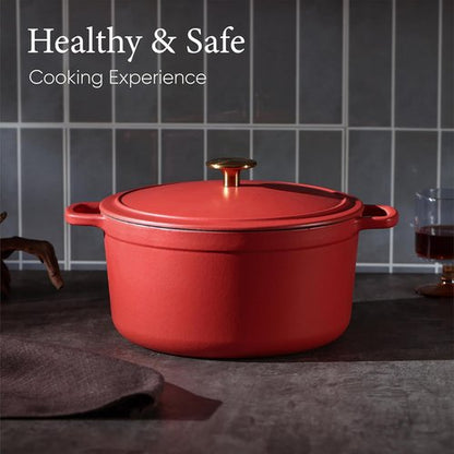 CAROTE 5QT Enameled Cast Iron Dutch Oven - Heavy-Duty Pot for Baking, Braising & Roasting | Non-Toxic Red