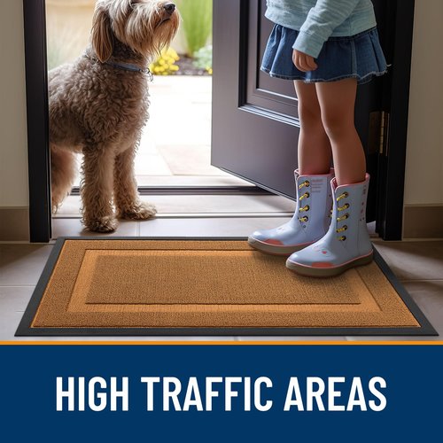 OLANLY Front Door Mat Indoor Outdoor Entrance, Waterproof All-Season, All-Weather Doormat, Sturdy Natural Rubber, Low Profile, Easy Clean Patio Porch Entryway Mat, 59x34, Tangerine Orange