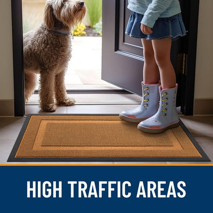 OLANLY Front Door Mat Indoor Outdoor Entrance, Waterproof All-Season, All-Weather Doormat, Sturdy Natural Rubber, Low Profile, Easy Clean Patio Porch Entryway Mat, 59x34, Tangerine Orange