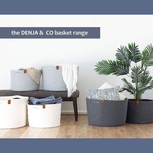 DENJA & CO Large Storage Shoe Basket - Woven Decorative Floor Basket for Home Entryway | Charcoal Gray (17.7 x 11.4 inches)