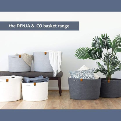DENJA & CO Large Storage Shoe Basket - Woven Decorative Floor Basket for Home Entryway | Charcoal Gray (17.7 x 11.4 inches)
