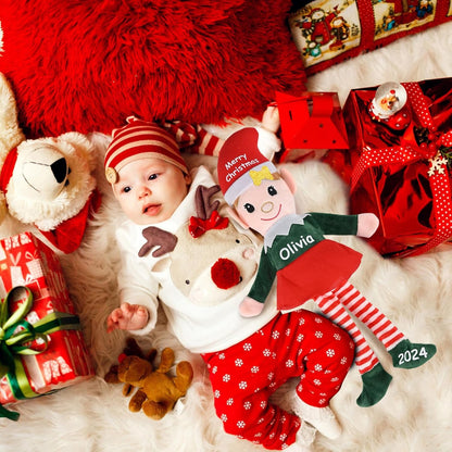 Skiennix Custom Christmas Elf Plush Doll - 14.5" Personalized Toy for Kids | Ideal Xmas Gift (Red/Green)