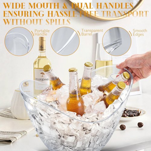 2 Pack Clear Acrylic Ice Buckets for Parties - 8L Large Beverage Tub for Champagne, Beer & Wine, Plastic Drink Bucket Cooler Bin for Indoor/Outdoor Cocktail Bars (Clear Ice Bin Holds 6 Bottles & Ice)
