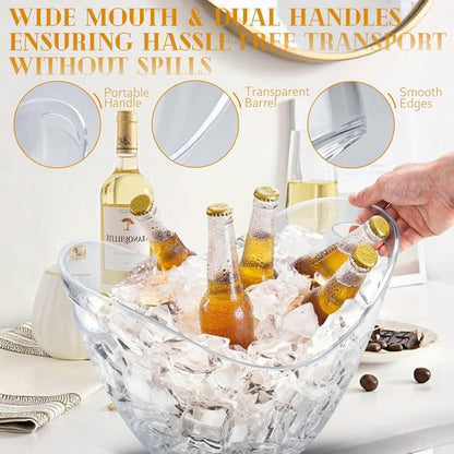 2 Pack Clear Acrylic Ice Buckets for Parties - 8L Large Beverage Tub for Champagne, Beer & Wine, Plastic Drink Bucket Cooler Bin for Indoor/Outdoor Cocktail Bars (Clear Ice Bin Holds 6 Bottles & Ice)