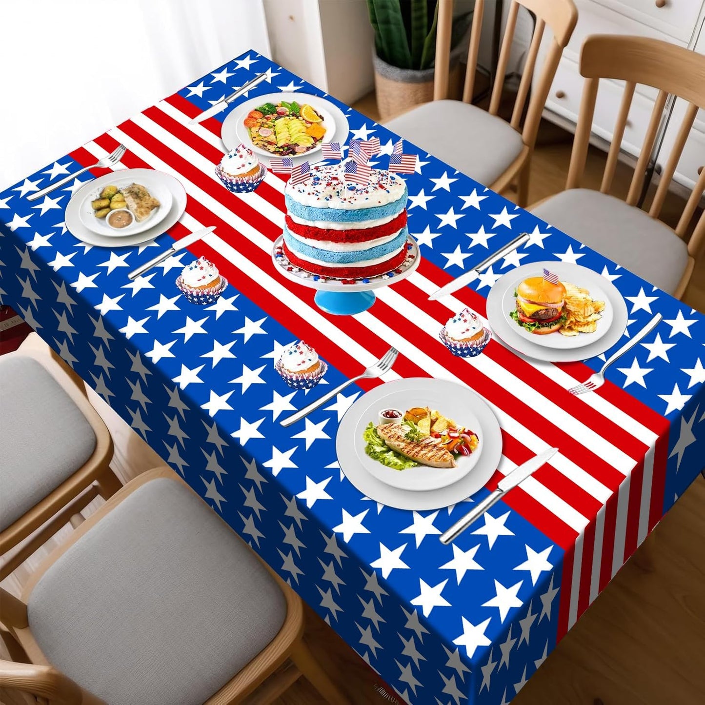 Patriotic American Flag Table Cloths - 2-Pack Disposable Covers for 4th of July | 54x108 Inch