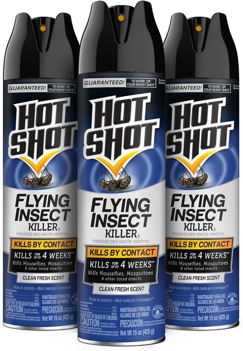 Hot Shot Flying Insect Killer - 15 Ounce Aerosol | Effective Against Houseflies & Mosquitoes, Fresh Scent, 3 Pack