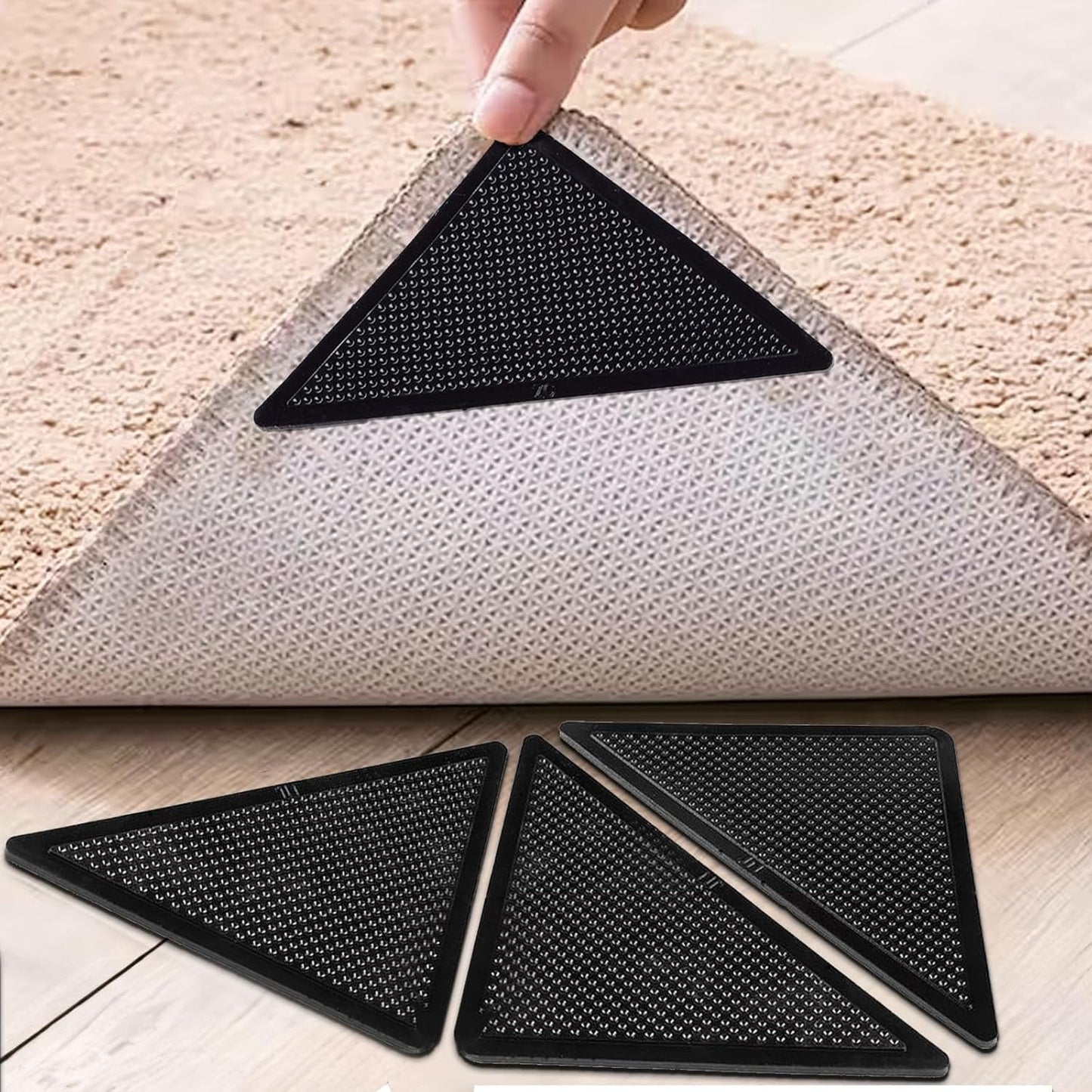 Muddy Mat® Heavy Duty Non-Slip Rug Corner Pads - Double-Sided Adhesive for Hardwood Floors | Pack of 4