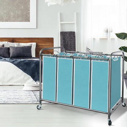 Storage Maniac Laundry Sorter - 4-Section Hamper Cart with Wheels | 47.8 Gal Capacity, Blue