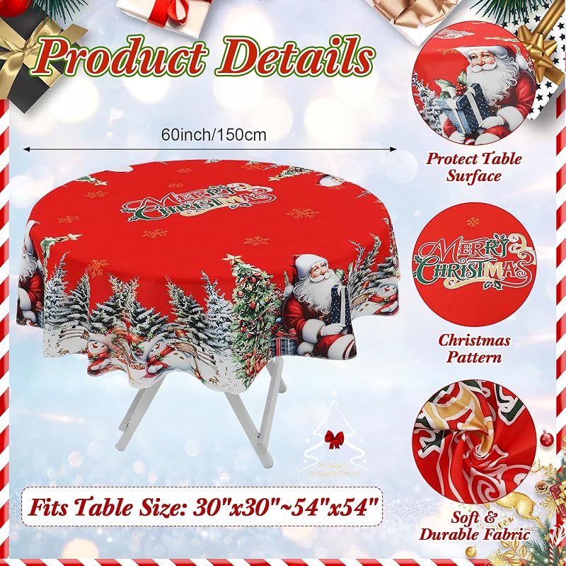 Christmas Tablecloth and Chair Cover Set, 60 Inch Round (6 Chair Covers) – Polyester, Holiday Table Decor