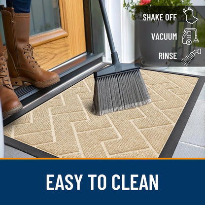 OLANLY Waterproof Front Door Mat - All-Season Indoor/Outdoor Doormat, Sturdy Natural Rubber, Herringbone Brick (Beige, 71x47)