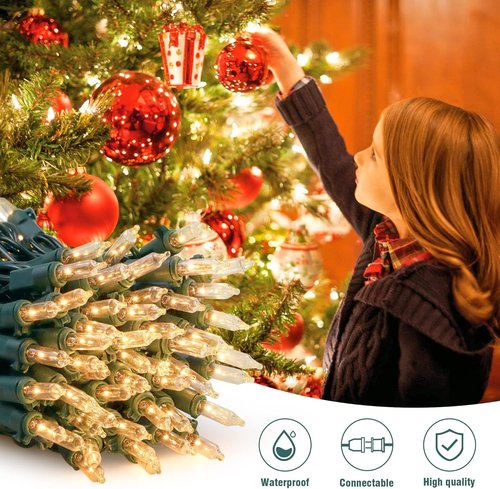 Hopolon 13ft 50 Clear Mini Christmas String Lights - Connectable Indoor/Outdoor Decor | Warm White