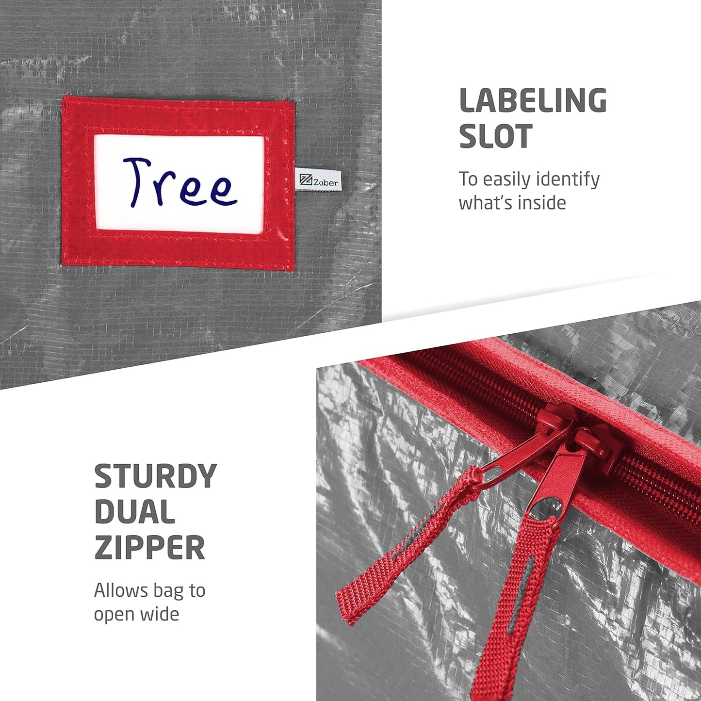 Zober Christmas Tree Storage Bag - Waterproof & Durable for 7.5 Ft Artificial Trees - Gray with Label Card Slot