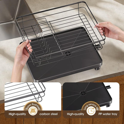 Runnatal Stainless Steel Dish Drying Rack - Large Capacity with Detachable Utensil Holder | Black