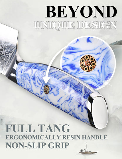 SHANGDAO Damascus Chef Knife, 8 inch Japanese chef's knives, Resin Handle kitchen knife, sharp knives kitchen Cooking Knife, chef's knives Including Gift Box