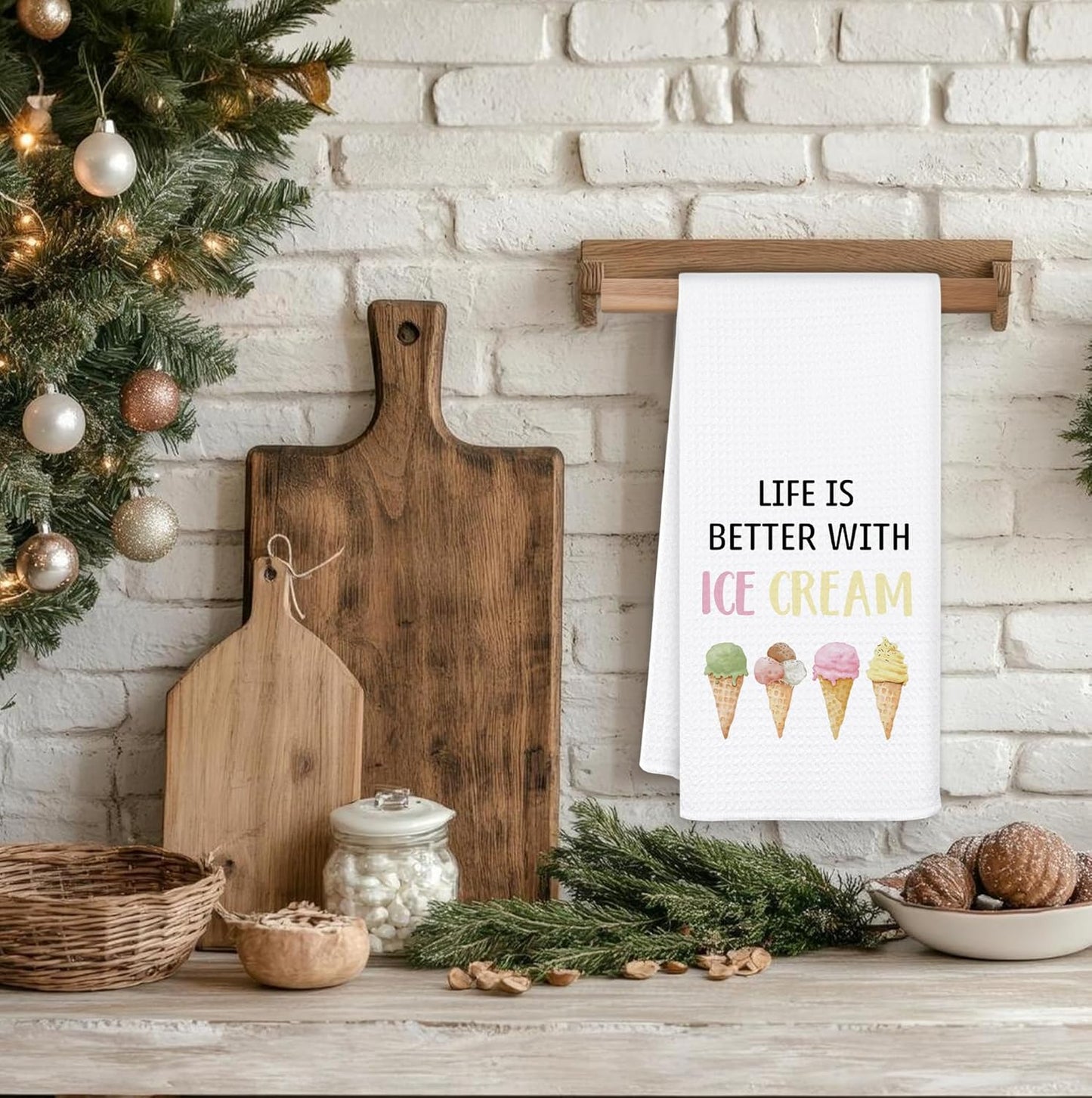 Skiennix Ice Cream Kitchen Towels - Perfect Gift for Ice Cream Lovers | 16x24 Inch Decorative Dish Towels