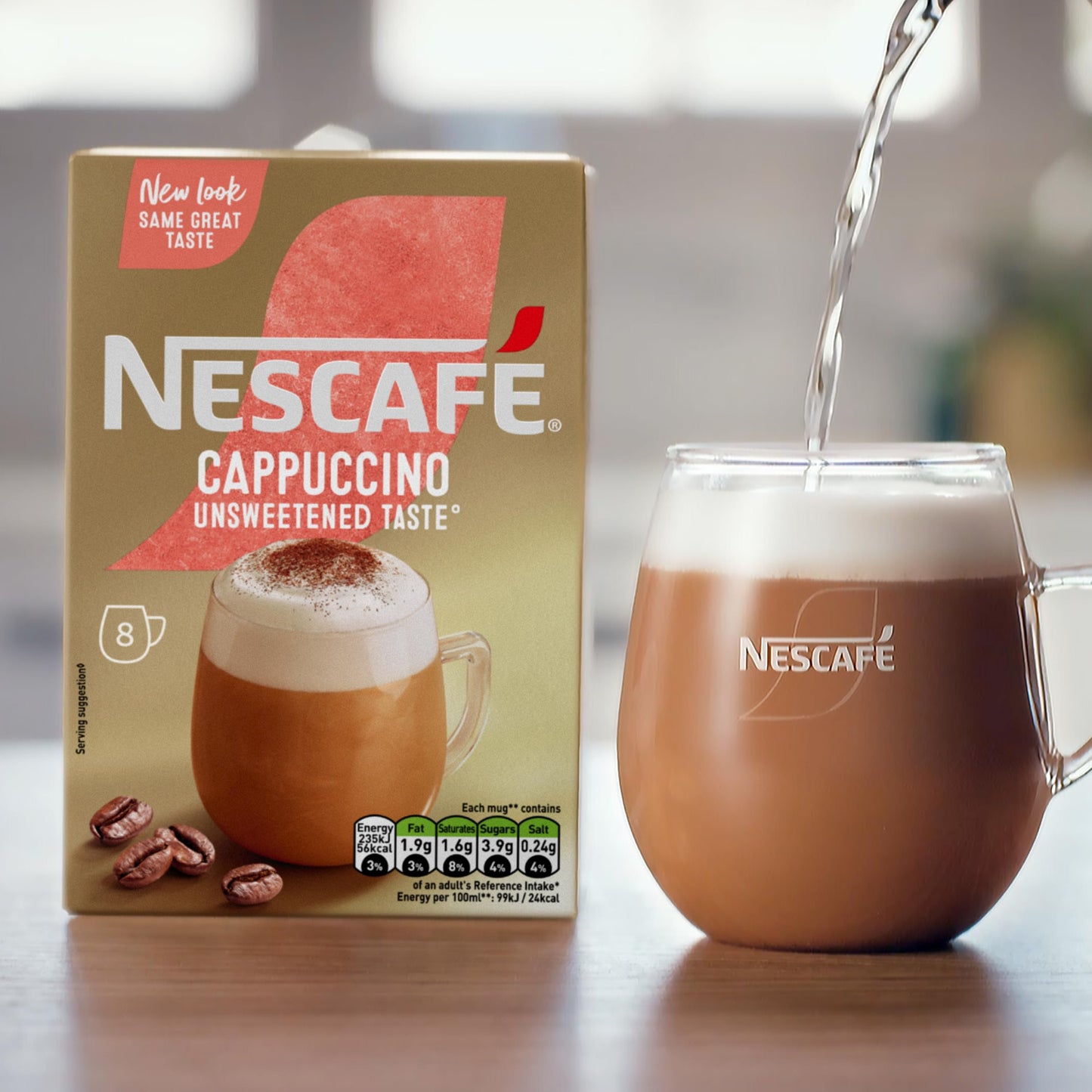 Nescafe Gold Cappuccino Unsweetened Taste Coffee, 8 x 14.2 g