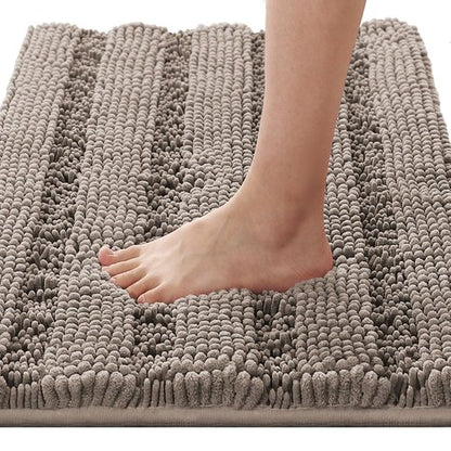 H.VERSAILTEX Bathroom Rugs Bath Rugs for Bathroom Non Slip Bath Mats Extra Thick Chenille Striped Rug 17" x 24" Absorbent Soft Shaggy Washable Dry Fast Bath Mats for Bath Room Floor - Taupe
