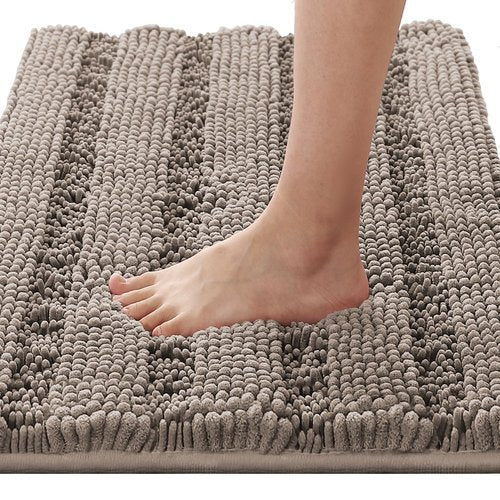 H.VERSAILTEX Bathroom Rugs Bath Rugs for Bathroom Non Slip Bath Mats Extra Thick Chenille Striped Rug 17" x 24" Absorbent Soft Shaggy Washable Dry Fast Bath Mats for Bath Room Floor - Taupe