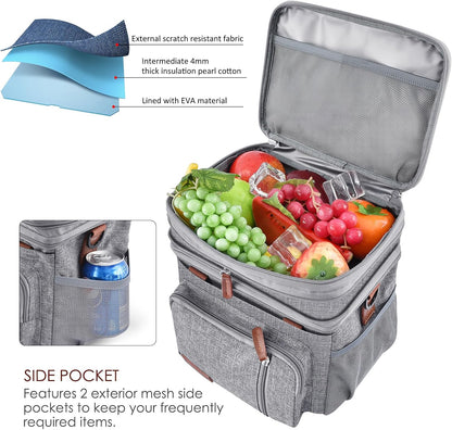 MIYCOO Insulated Lunch Bag - Double Deck Leakproof Cooler for Work, Beach & Travel | Grey, 15L