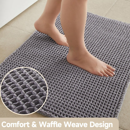 TYUU Waffle Bath Mat, Boho Bathroom Rugs Non Slip Washable Super Absorbent Quick Dry Bath Mat Farmhouse Bathroom Decor, 48"x24" Grey