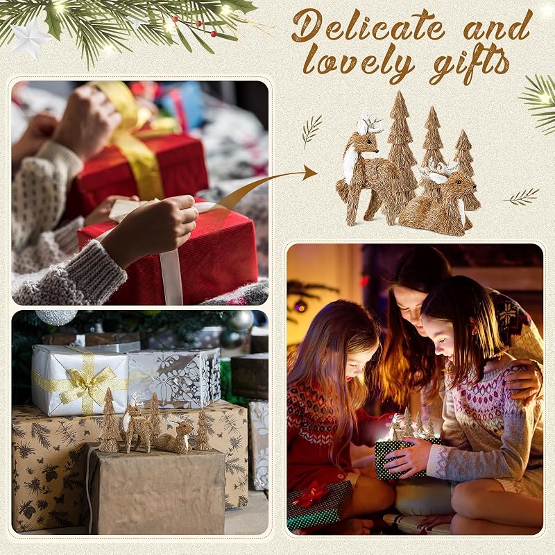 5 Pcs Christmas Reindeer and Mini Tree Centerpieces Set