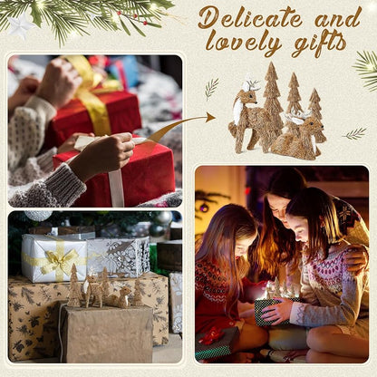 5 Pcs Christmas Reindeer and Mini Tree Centerpieces Set